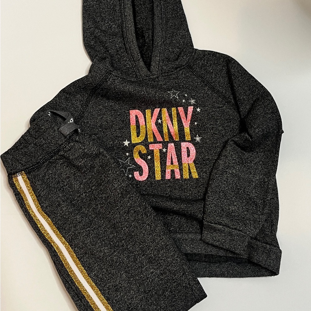 DKNY Charcoal Hoodie and Pants with Star Accents